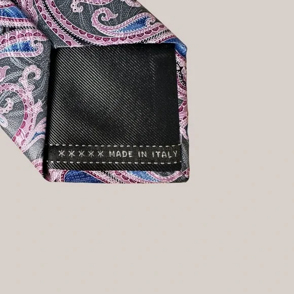 Ermenegildo Zegna Necktie 100% Italian Silk Paisley Blue Pink Grey 3.25"x61.5" - Picture 3 of 7